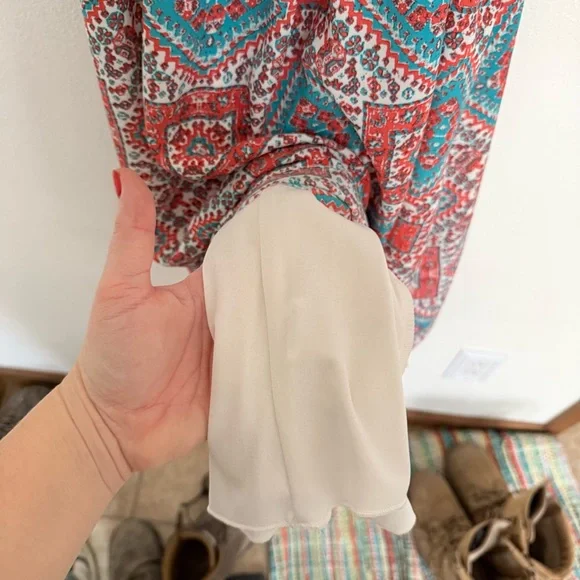 Speechless Teal and Coral Patterned Crochet Mini Dress - Picture 5 of 9